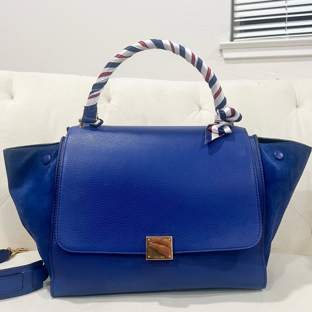 Celine Calfskin Suede Small Trapeze Indigo - Picture 1 of 11